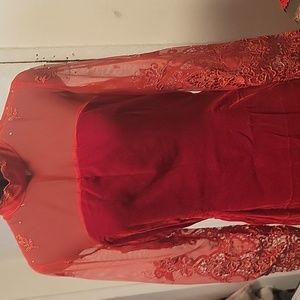 Vintage custom velvet & lace dress with side slit